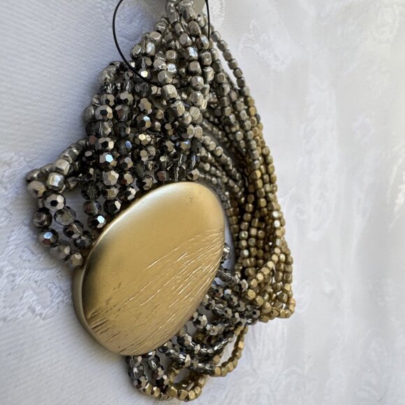 Chico's Dark Gold & Silvertone Stretch Beaded Shimmery Stackable Bracelet - NWT - Picture 5 of 12